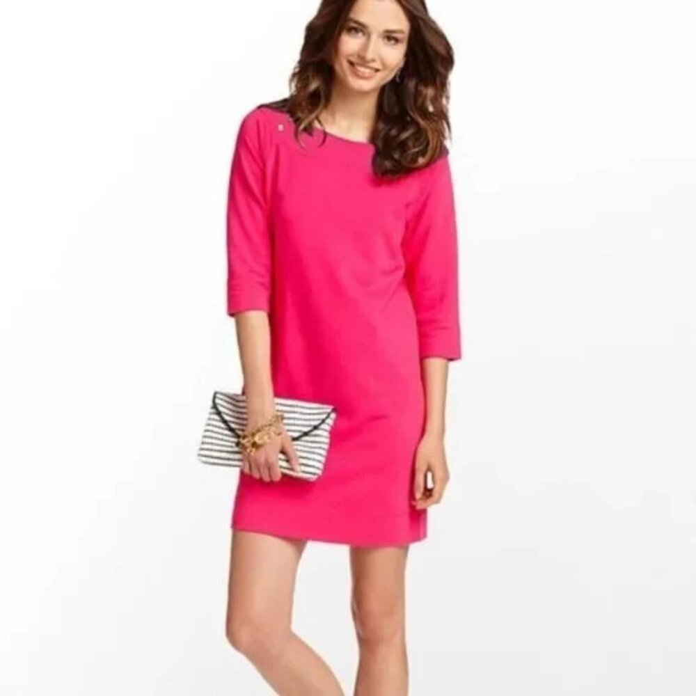 Women’s Fuchsia Shift Dress - Casual 3/4 Sleeve